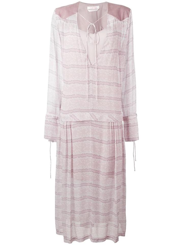 See By Chloé Striped Long Peasant Dress, Women's, Size: 40, Pink/purple, Viscose/cotton/spandex/elastane