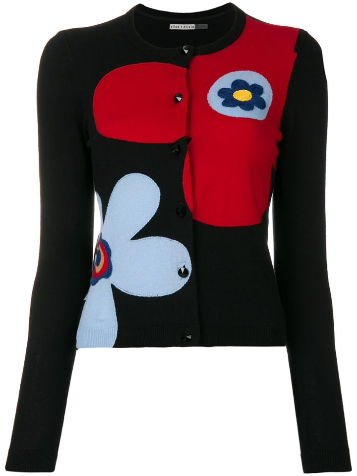 Alice+olivia Intarsia Flower Cardigan - Black