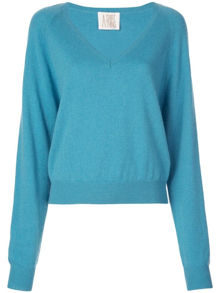 A Shirt Thing V Neck Jumper - Blue