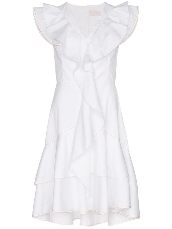 Peter Pilotto V Neck Ruffle Detail Cotton Dress - White