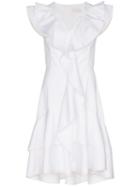 Peter Pilotto V Neck Ruffle Detail Cotton Dress - White