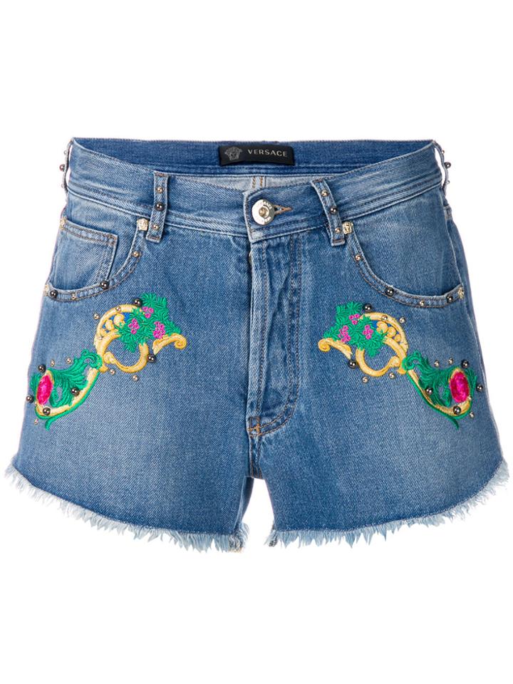 Versace Denim Embroidered Shirts - Blue