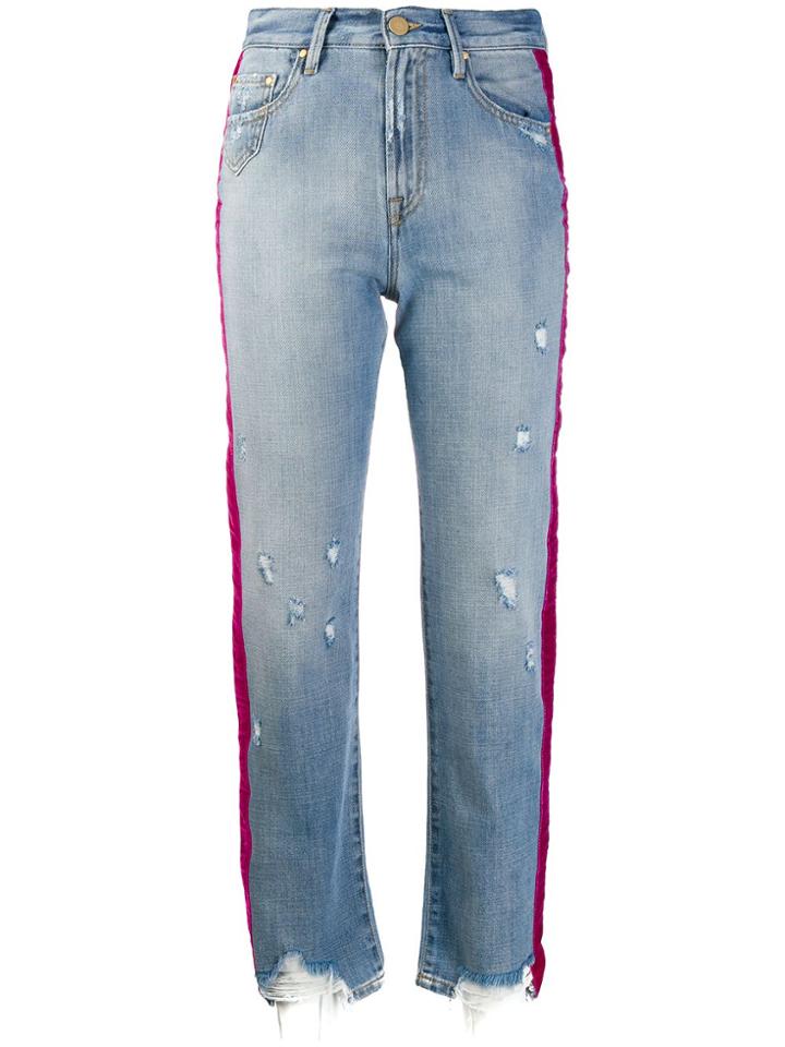 Don't Cry Side Stripe Cropped Jeans - Blue