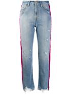Don't Cry Side Stripe Cropped Jeans - Blue