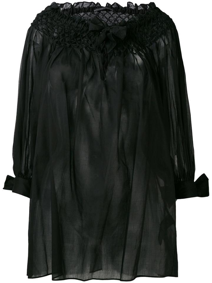 Ermanno Scervino - Off-shoulders Sheer Blouse - Women - Cotton - 40, Black, Cotton