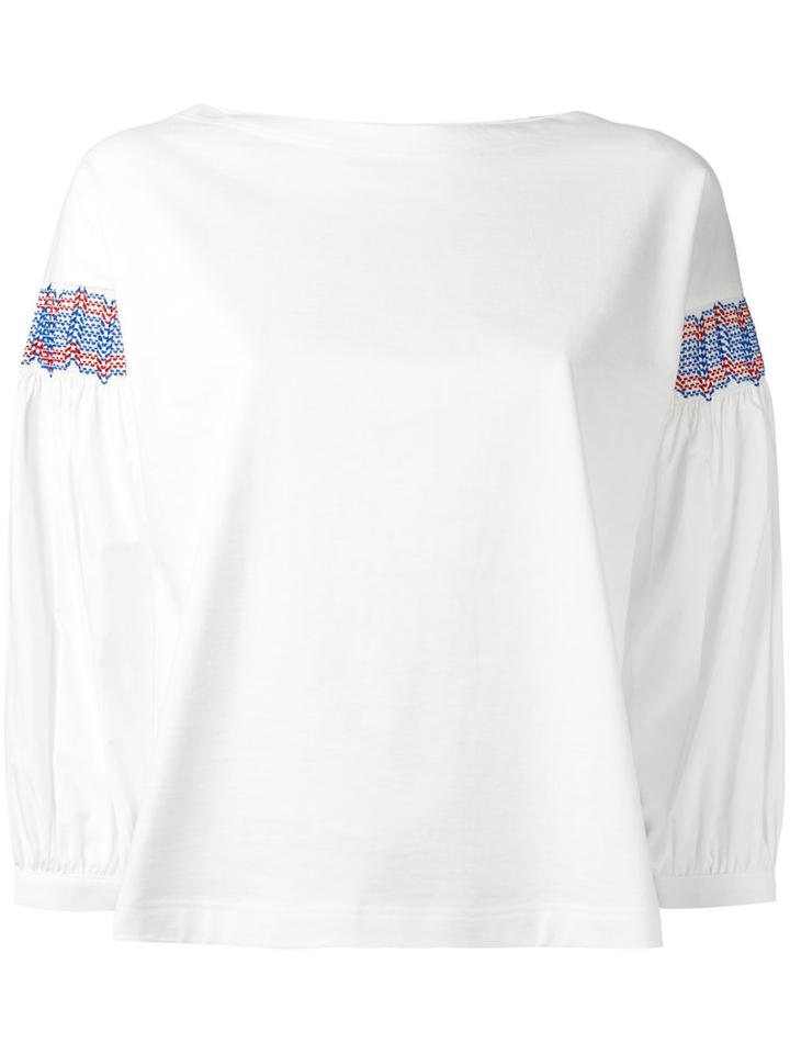 Moncler Embroidered Sleeve Top, Women's, Size: Xs, White, Cotton/polyester