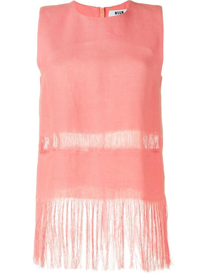 Msgm Fringed Tank Top, Women's, Size: 42, Pink/purple, Linen/flax