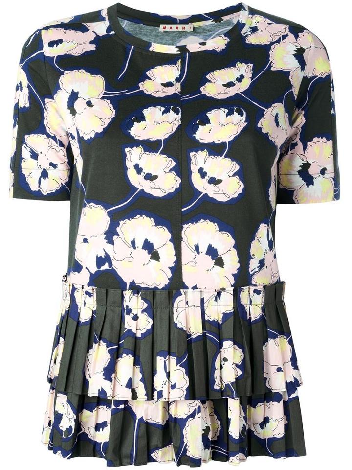 Marni Whisper Print Pleated T-shirt, Women's, Size: 36, Green, Cotton