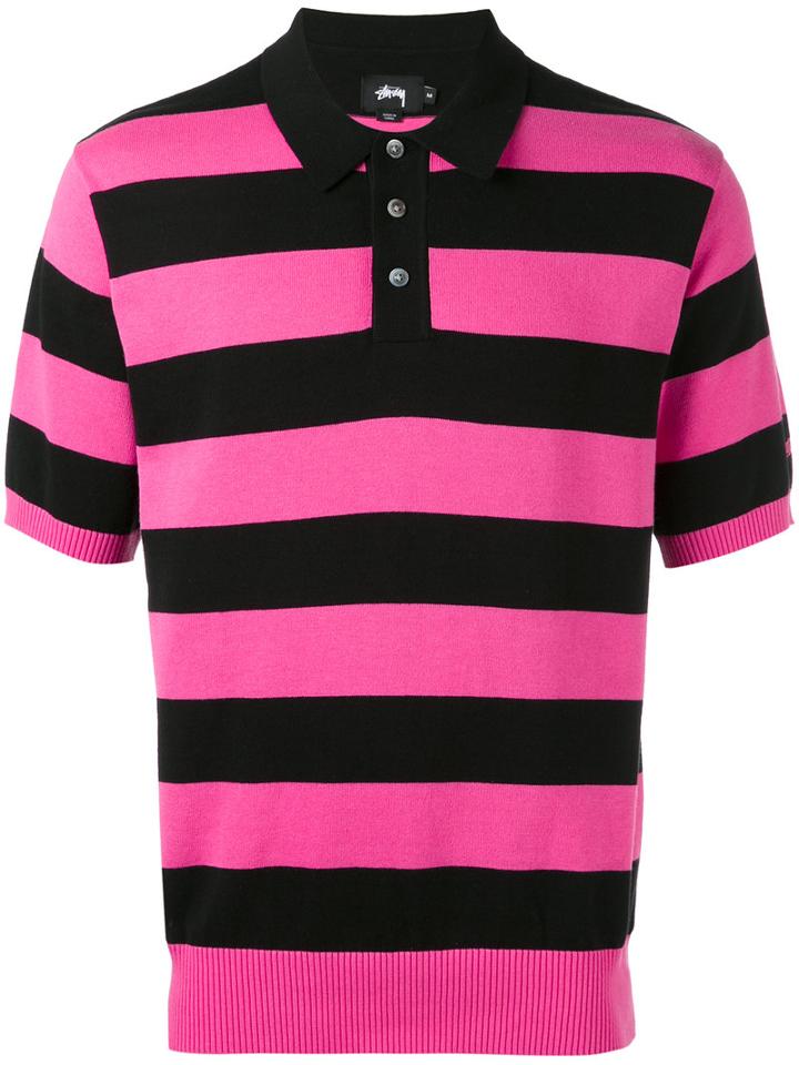 Stussy - Striped Knit Polo Shirt - Men - Cotton - S, Pink/purple, Cotton