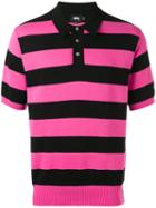 Stussy - Striped Knit Polo Shirt - Men - Cotton - S, Pink/purple, Cotton