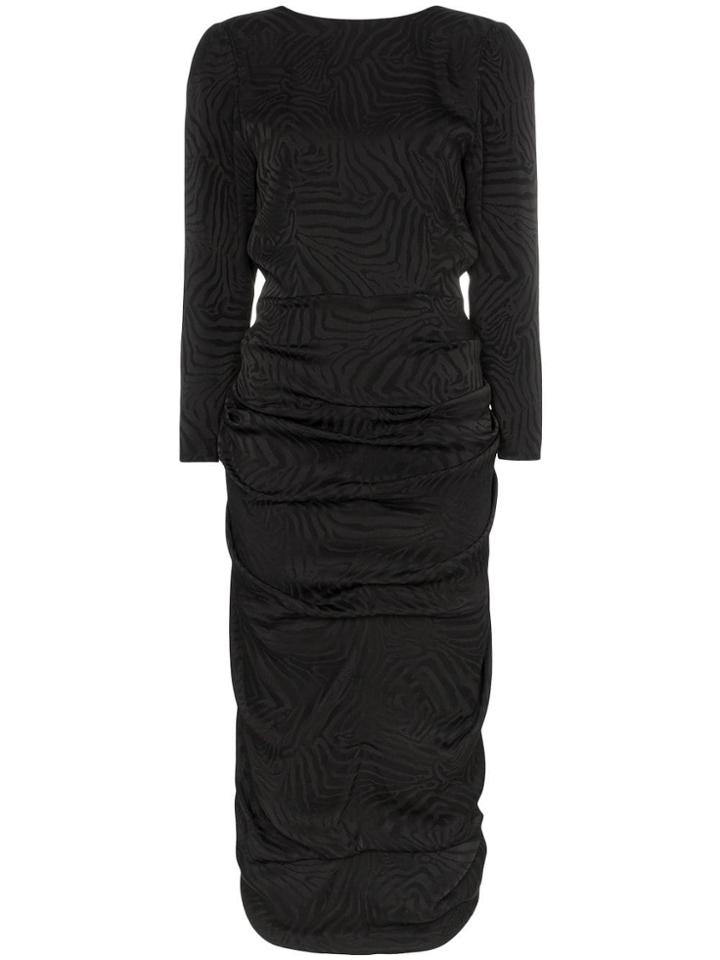 Attico Zebra Print V-back Three-quarter Sleeve Midi Dress - Black
