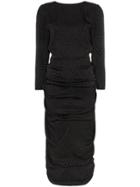 Attico Zebra Print V-back Three-quarter Sleeve Midi Dress - Black
