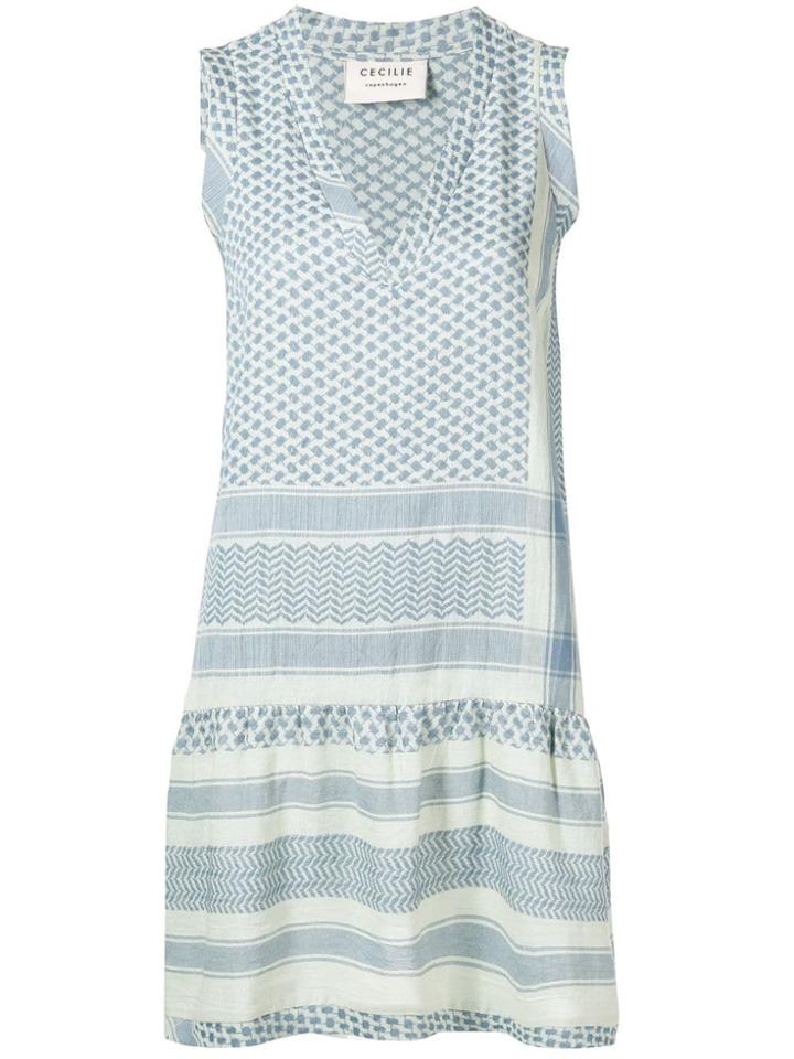 Cecilie Copenhagen V-neck Printed Shift Dress - Blue
