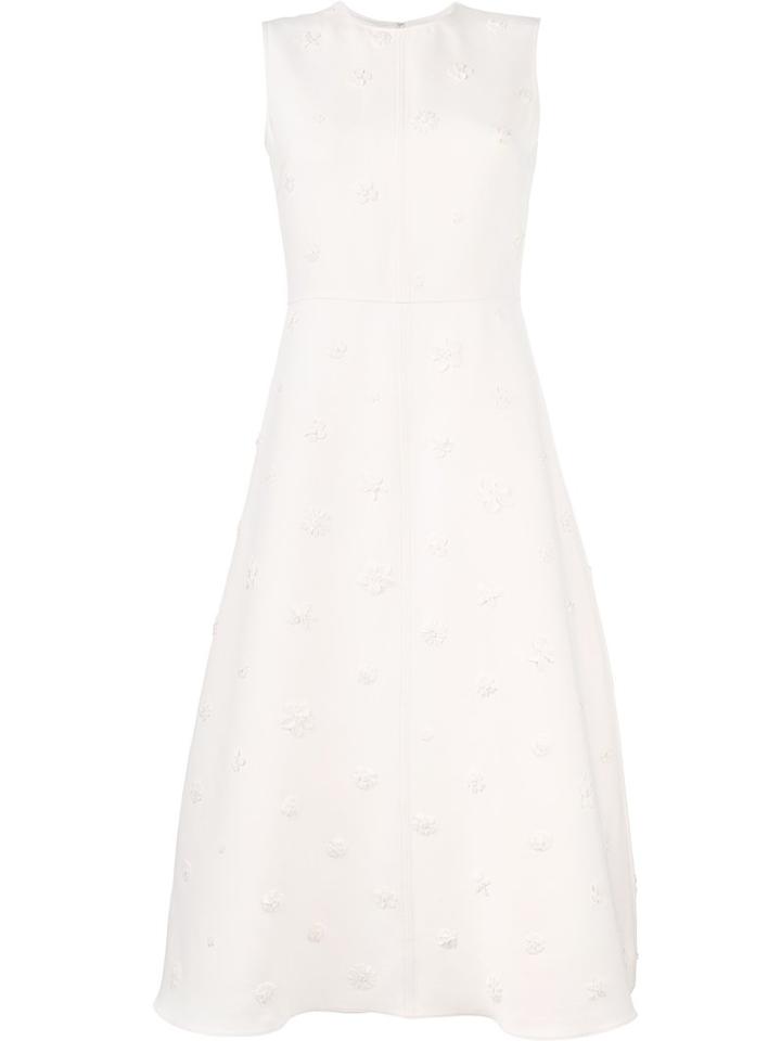 Valentino Floral Appliqué Dress, Women's, Size: 40, White, Virgin Wool/silk