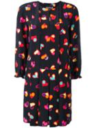 Boutique Moschino Heart Print Pleated Dress, Women's, Size: 44, Black, Silk/polyester