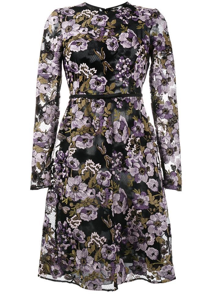 Giambattista Valli - Floral Embroidered Bow Embellished Dress - Women - Silk/cotton/polyamide/polyester - 46, Black, Silk/cotton/polyamide/polyester