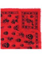 Alexander Mcqueen Skul And Badge Scarf - Red