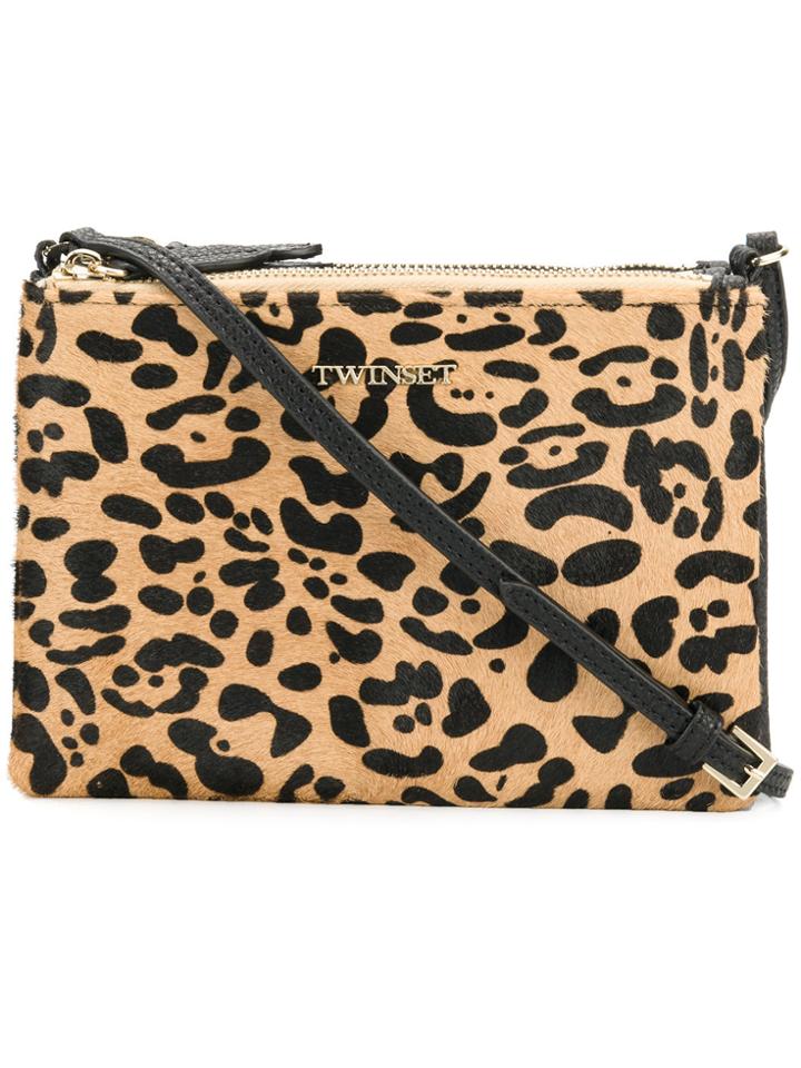 Twin-set Leopard Print Shoulder Bag - Black