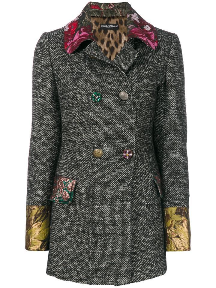 Dolce & Gabbana Jacquard Trim Double Breasted Jacket - Black