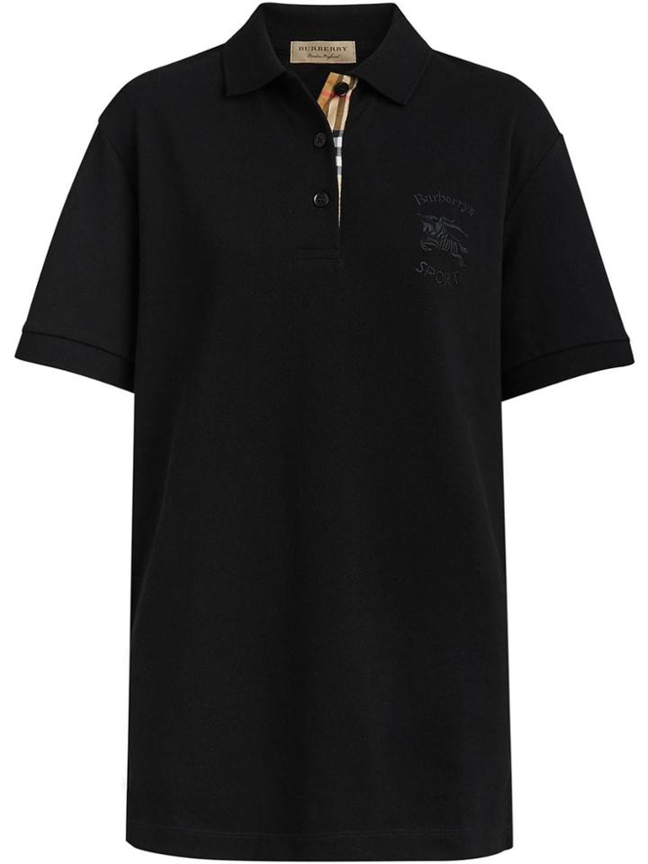 Burberry Check Placket Cotton Piqué Polo Shirt - Black