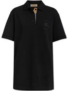 Burberry Check Placket Cotton Piqué Polo Shirt - Black