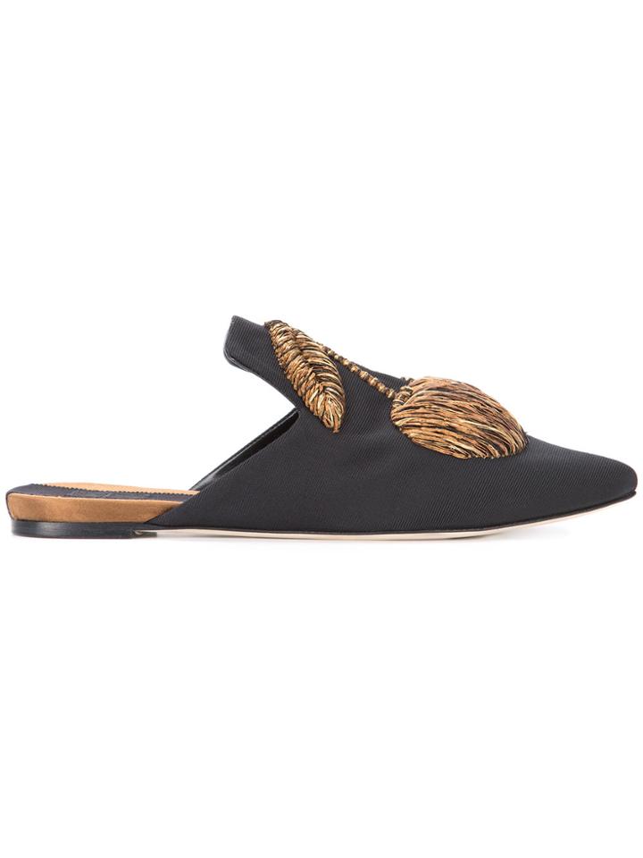 Sanayi 313 Cherry Appliqué Slippers - Black