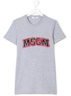 Msgm Kids Teen Sequin Logo T-shirt - Grey