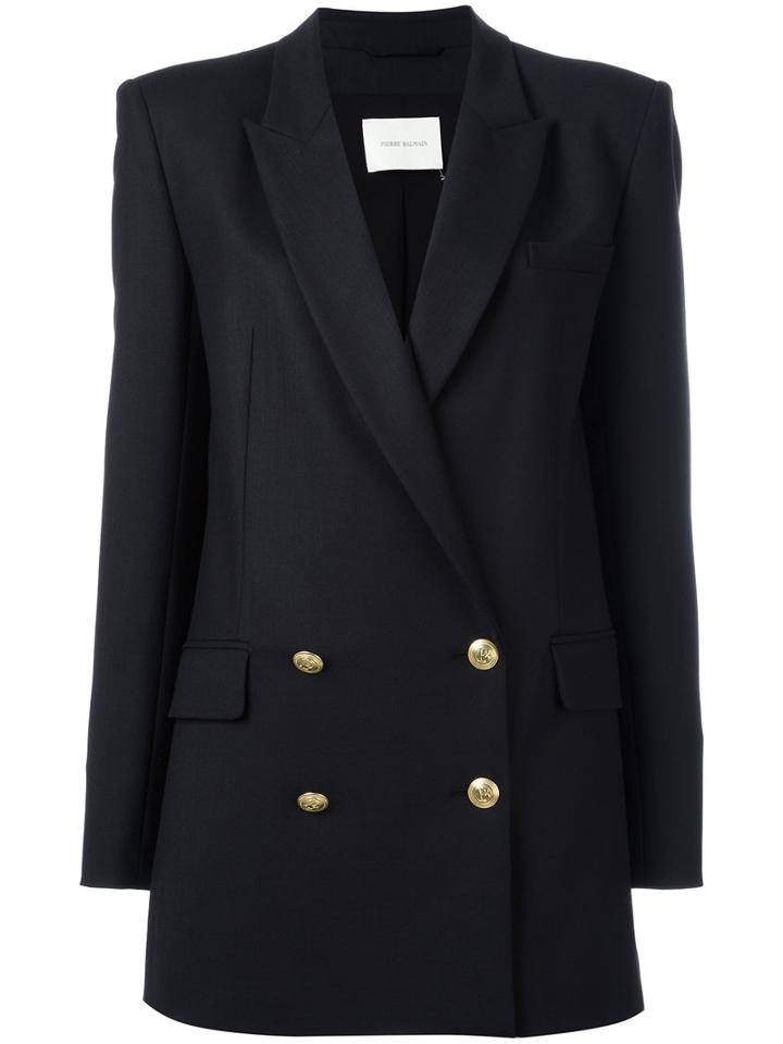 Pierre Balmain Double Breasted Blazer, Size: 38, Black, Polyester/virgin Wool/spandex/elastane/viscose