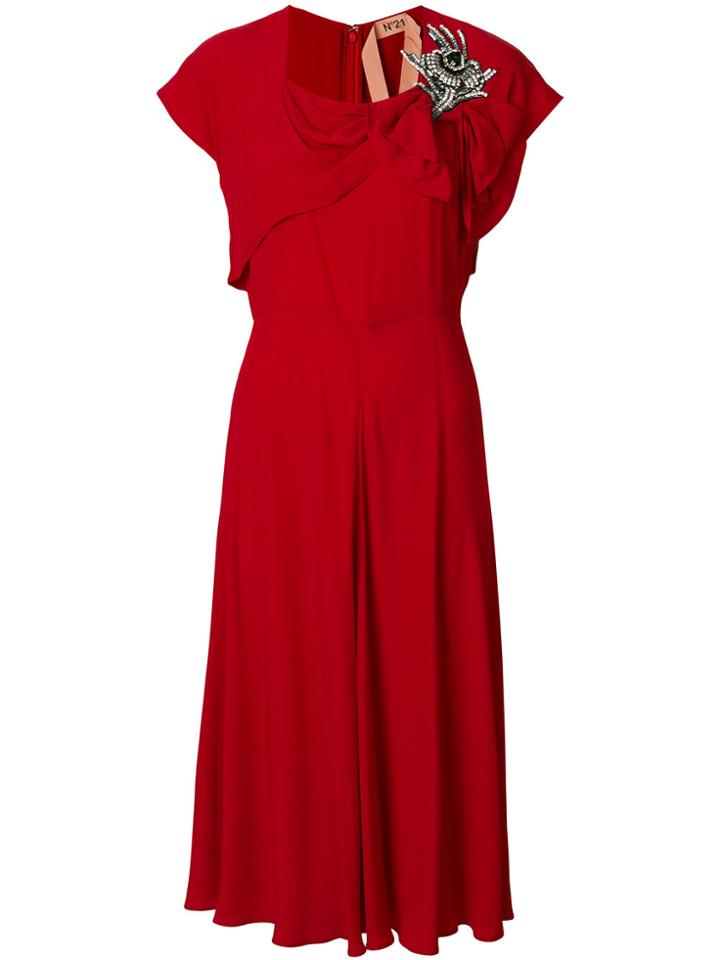 No21 Embroidered Drape Shoulder Dress