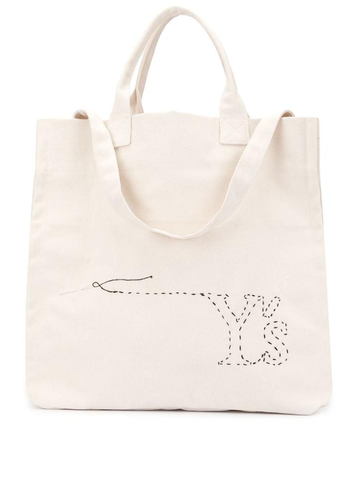 Y's Logo Printed Shopping Bag - White