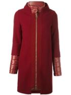 Herno Layered Zip-up Coat, Women's, Size: 40, Red, Cotton/polyamide/wool