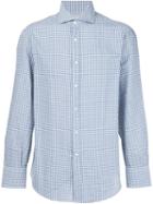 Brunello Cucinelli Cutaway Collar Checked Shirt, Men's, Size: Large, Green, Cotton