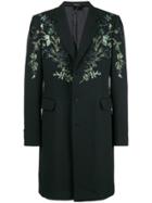 Alexander Mcqueen Floral Embroidered Single Breasted Coat - Black