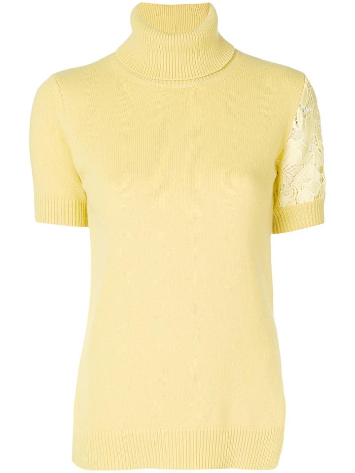 No21 - Lace Sleeve Jumper - Women - Polyester/virgin Wool - 42, Yellow/orange, Polyester/virgin Wool