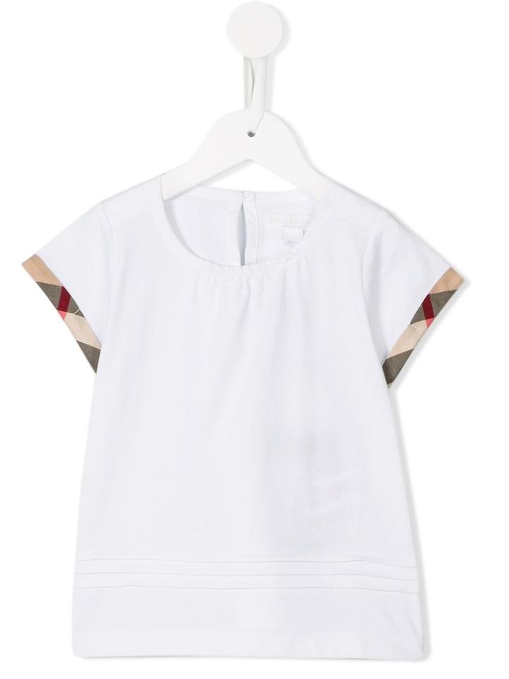 Burberry Kids Check And Pleat Detail T-shirt, Girl's, Size: 10 Yrs, White
