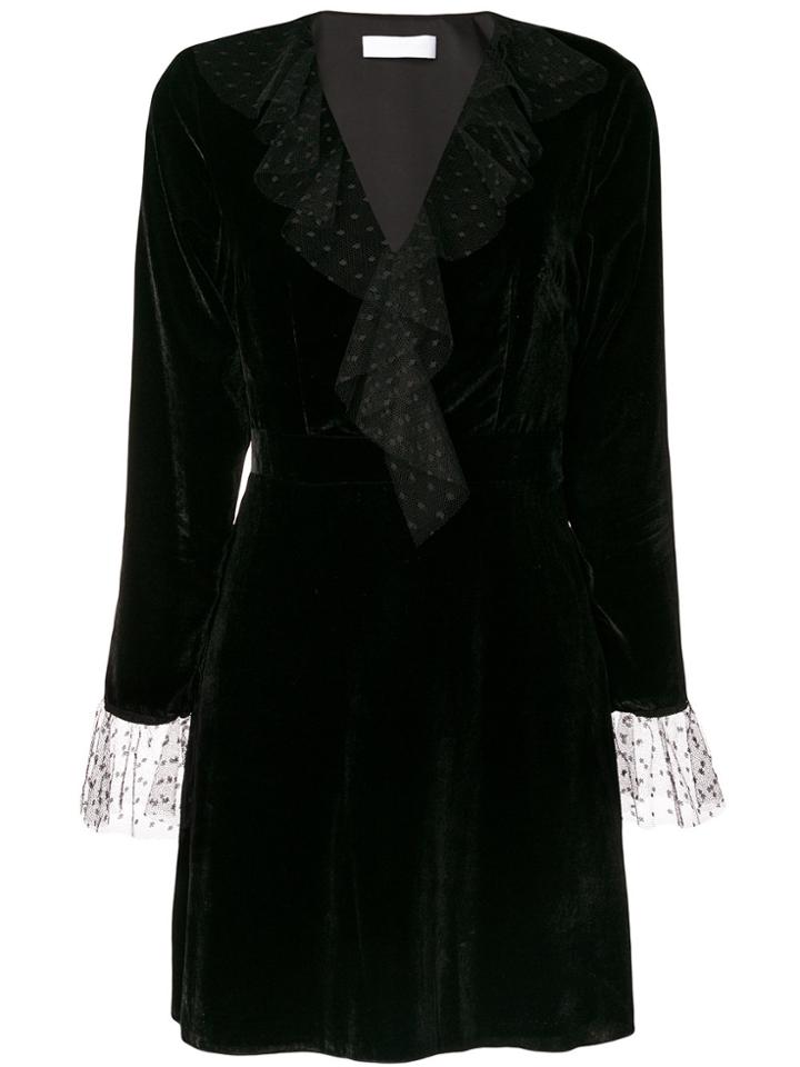 Blanchett Dame Flared Velvet Mini Dress - Black