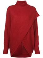 Sally Lapointe Draped Rib Knit Turtleneck Sweater - Red