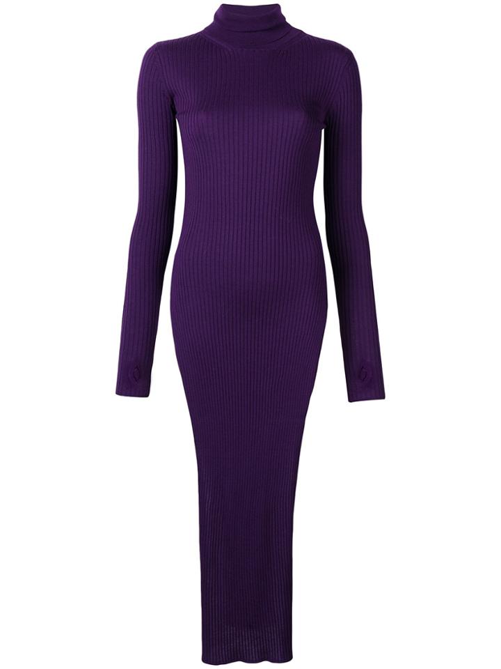 Erika Cavallini Rib Knit Turtleneck Maxi Dress - Pink & Purple