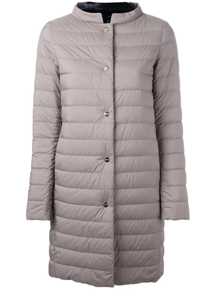 Herno Padded Single Breasted Coat, Women's, Size: 42, Grey, Feather Down/polyamide/polyurethane