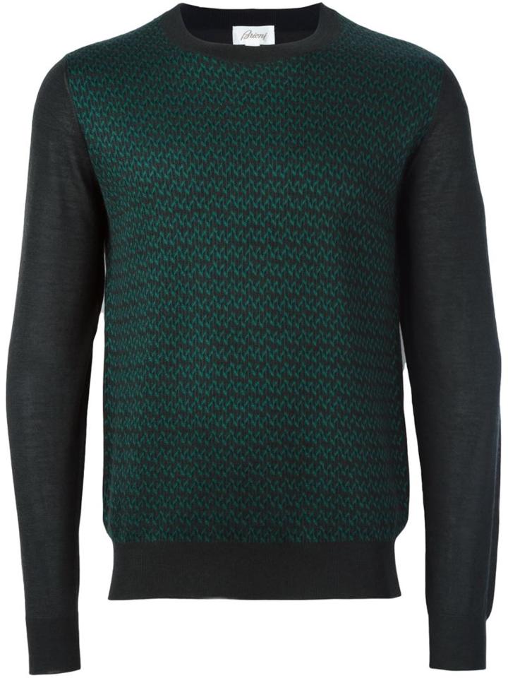 Brioni Striped Intarsia Jumper, Men's, Size: 50, Green, Silk/cashmere