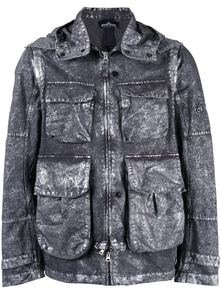Stone Island Shadow Project - Metallic Effect Hooded Jacket - Men - Cotton/polyamide/polyester - Xl, Grey, Cotton/polyamide/polyester