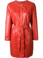 Sylvie Schimmel Belted Leather Coat, Women's, Size: 42, Red, Leather