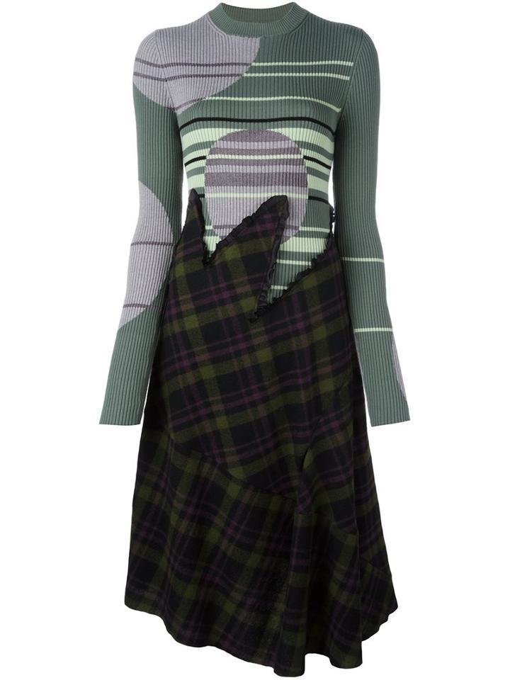 Maison Margiela Multi Knit Patterned Dress, Women's, Size: 40, Green, Viscose/wool