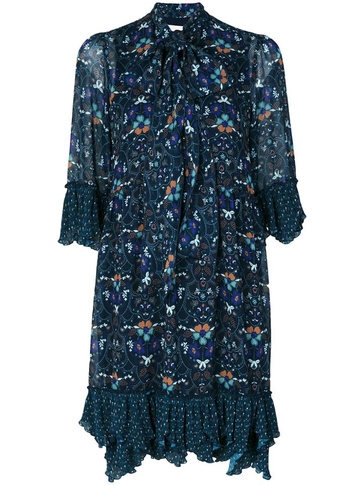 See By Chloé Printed Pussybow Dress - Black