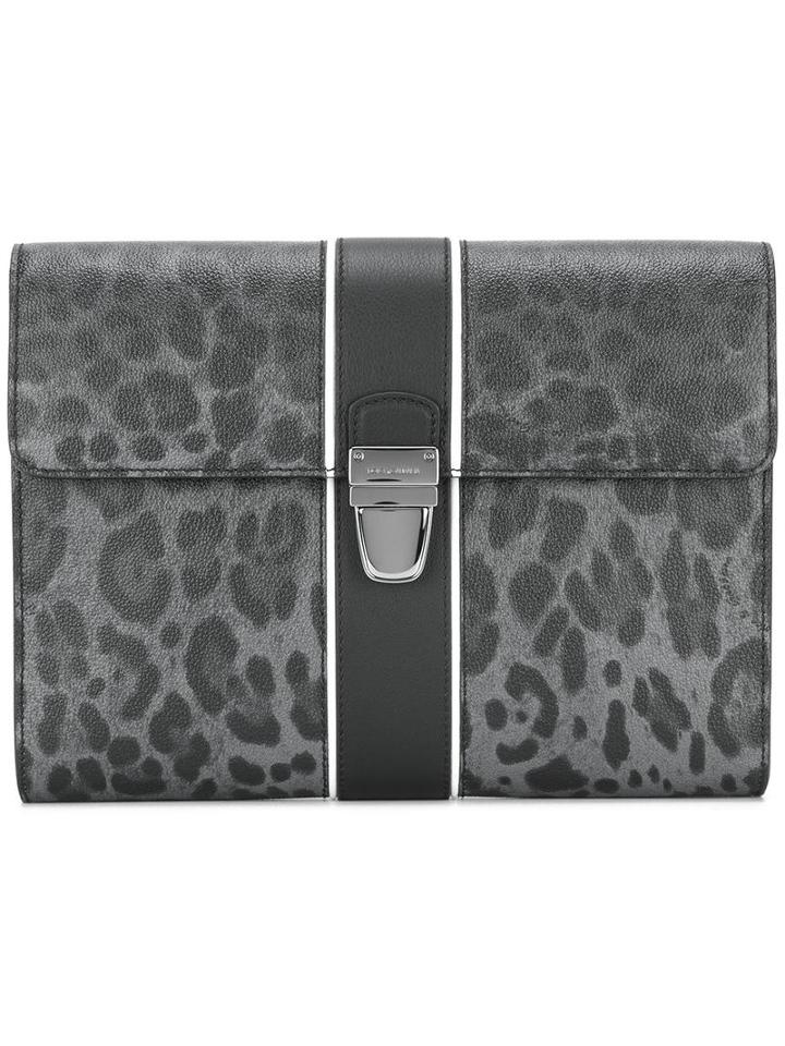 Dolce & Gabbana Leopard Print Clutch, Men's, Grey, Leather