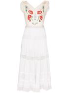 One Vintage Floral Appliqué Embroidered Maxi Dress - White