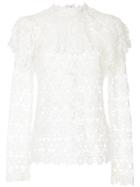 Macgraw Floral Lace Frill Top - White