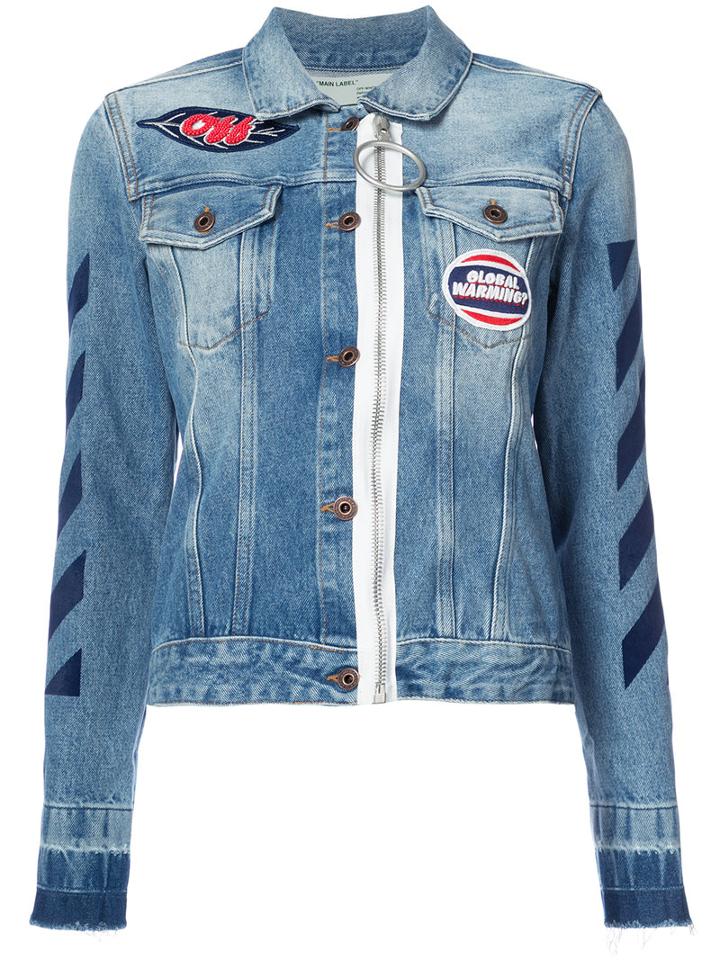 Off-white - Patches Denim Jacket - Women - Cotton - 38, Blue, Cotton