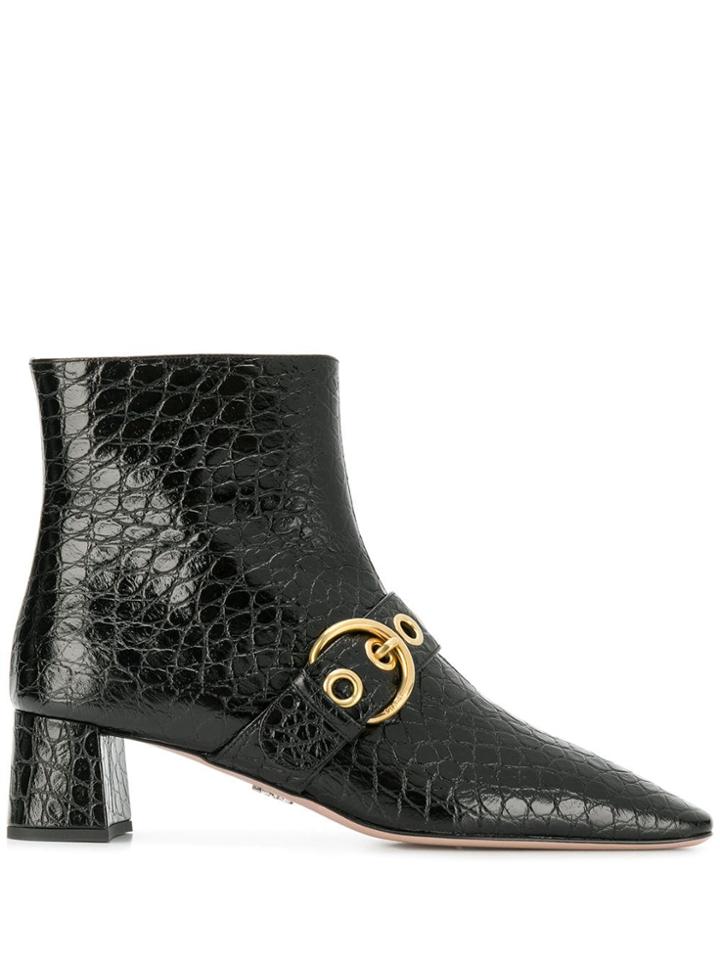 Prada Buckled Crocodile Boots - Black