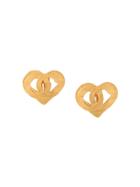 Chanel Pre-owned Cc Logos Heart Motif Earrings - Gold